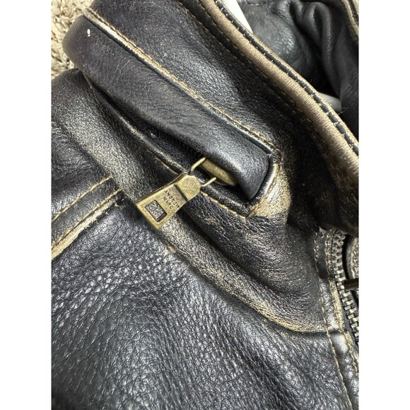 Vintage ANDREW MARC Distressed Genuine Leather Men’s Jacket Lined Sz S Moto Hood - Picture 3 of 16